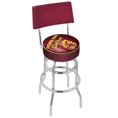 Holland Bar Stool Co 25" Chrome 2-Ring Arizona State Swivel Bar Stool, Back, Sparky Logo L7C425ArizSt-S-D2